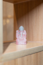 Load image into Gallery viewer, Natural Rose Quartz Ganesh ji with silver