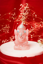 Load image into Gallery viewer, Natural Rose Quartz Ganesh ji (With Silver)