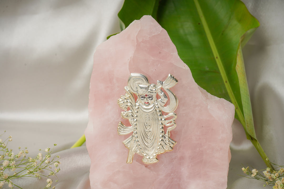 Natural Rose Quartz stone with pure silver Shrinath ji