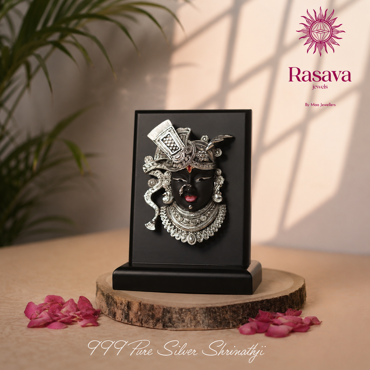 999 Pure Silver Shrinath Ji Frame – Black Base
