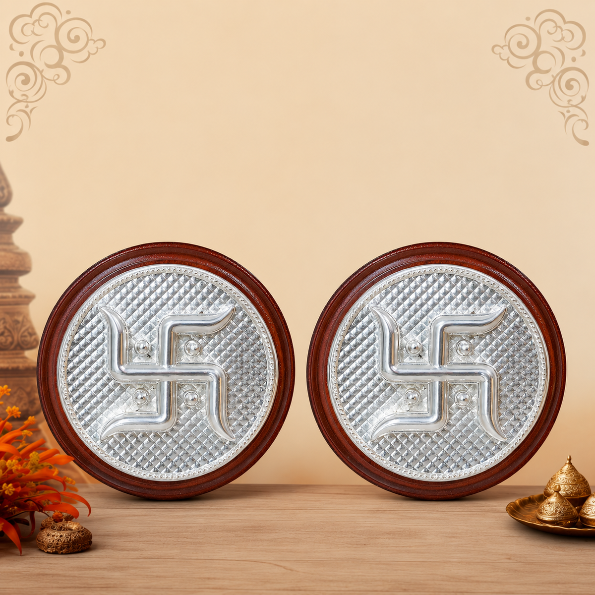 999 Pure Silver Swastik Pair