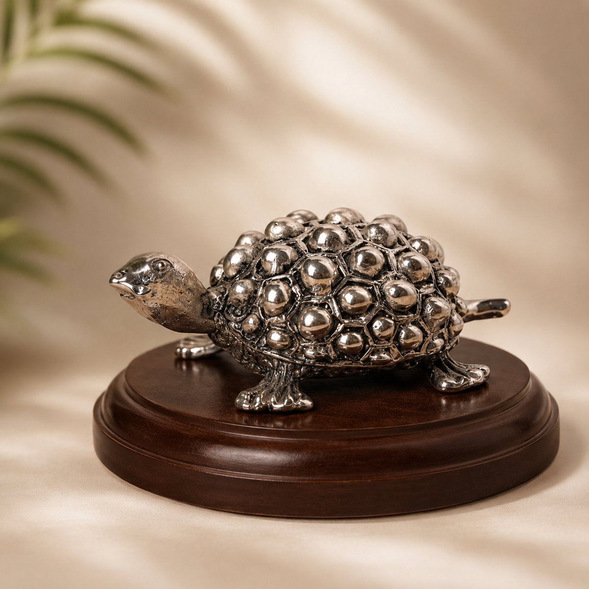 999 Pure Silver Tortoise with Elegant Wooden Base
