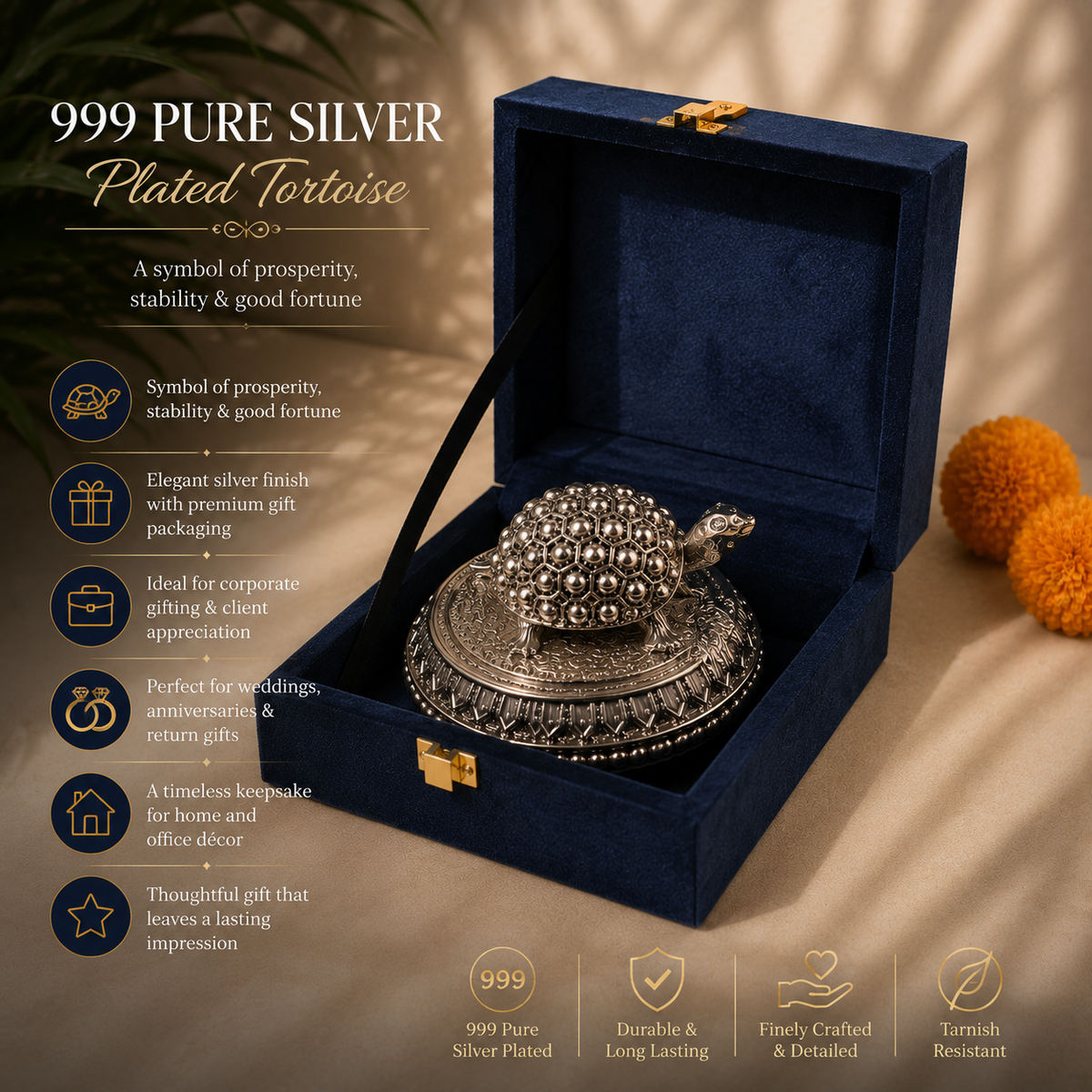 999 Pure Silver Tortoise with Elegant Silver Base
