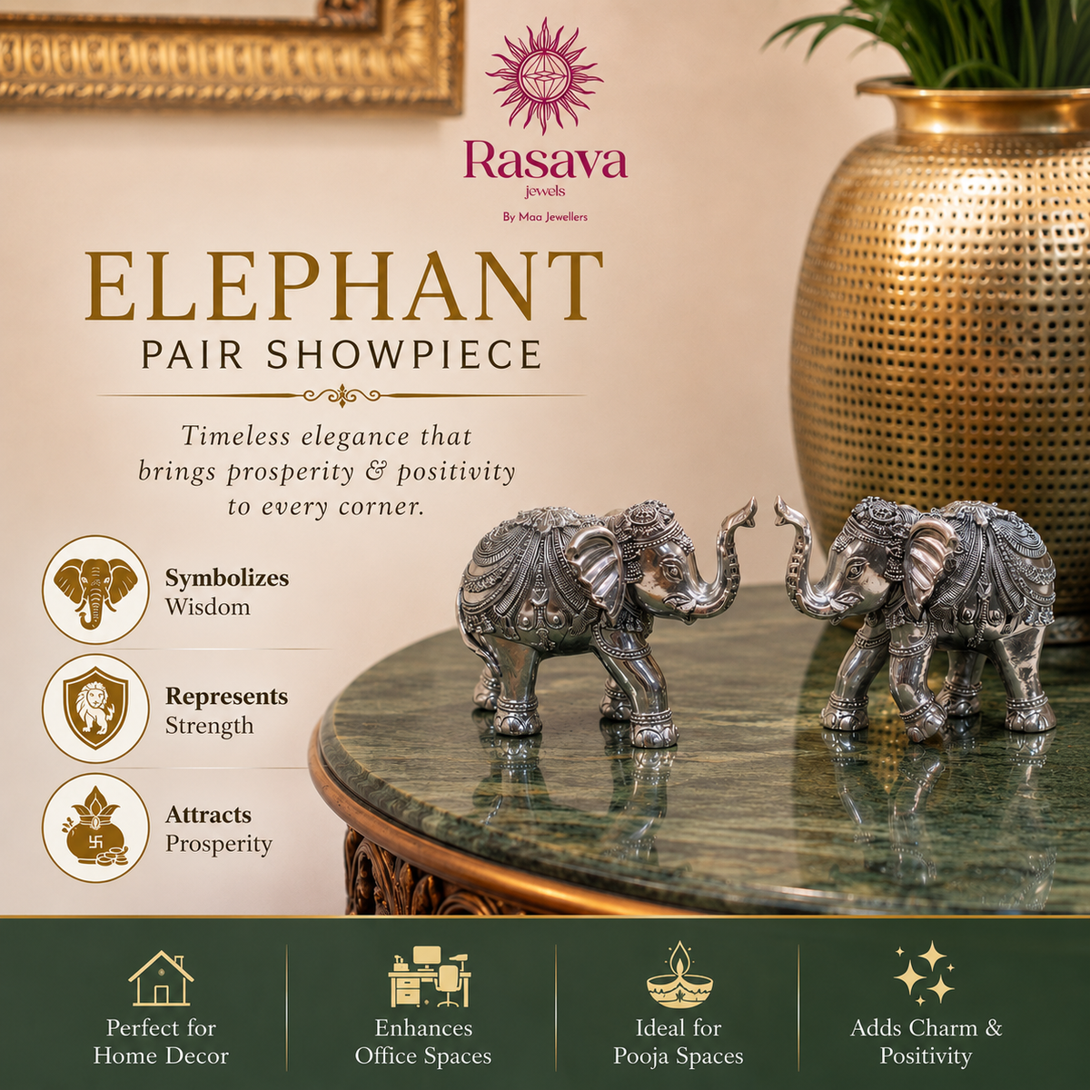 999 Pure Silver Elephant Pair