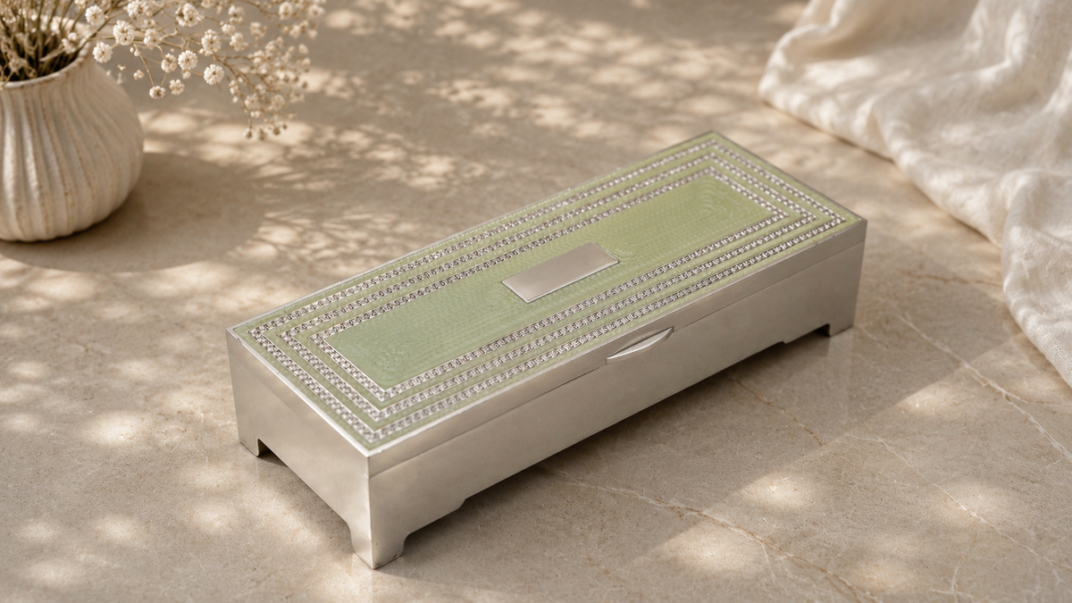 Premium German Silver Jewellery Box with Green Enamel