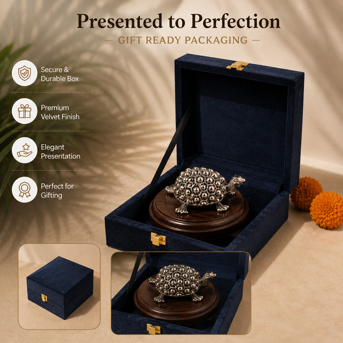 999 Pure Silver Tortoise with Elegant Wooden Base