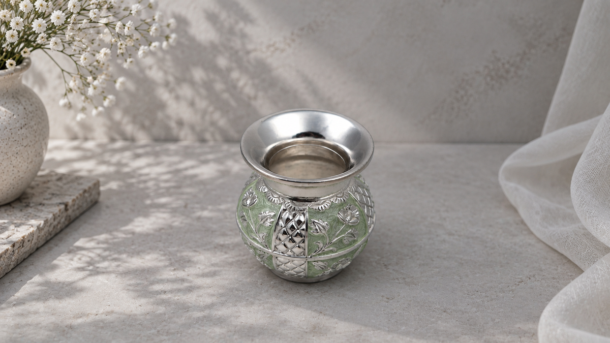 Premium German Silver Kalash with Green Enamel