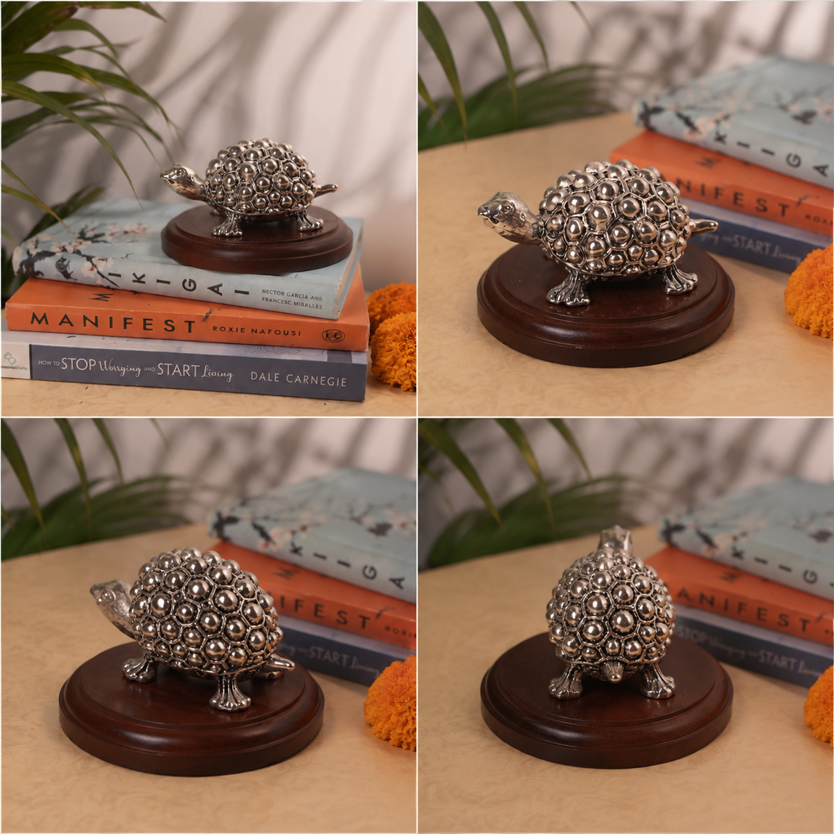 999 Pure Silver Tortoise with Elegant Wooden Base