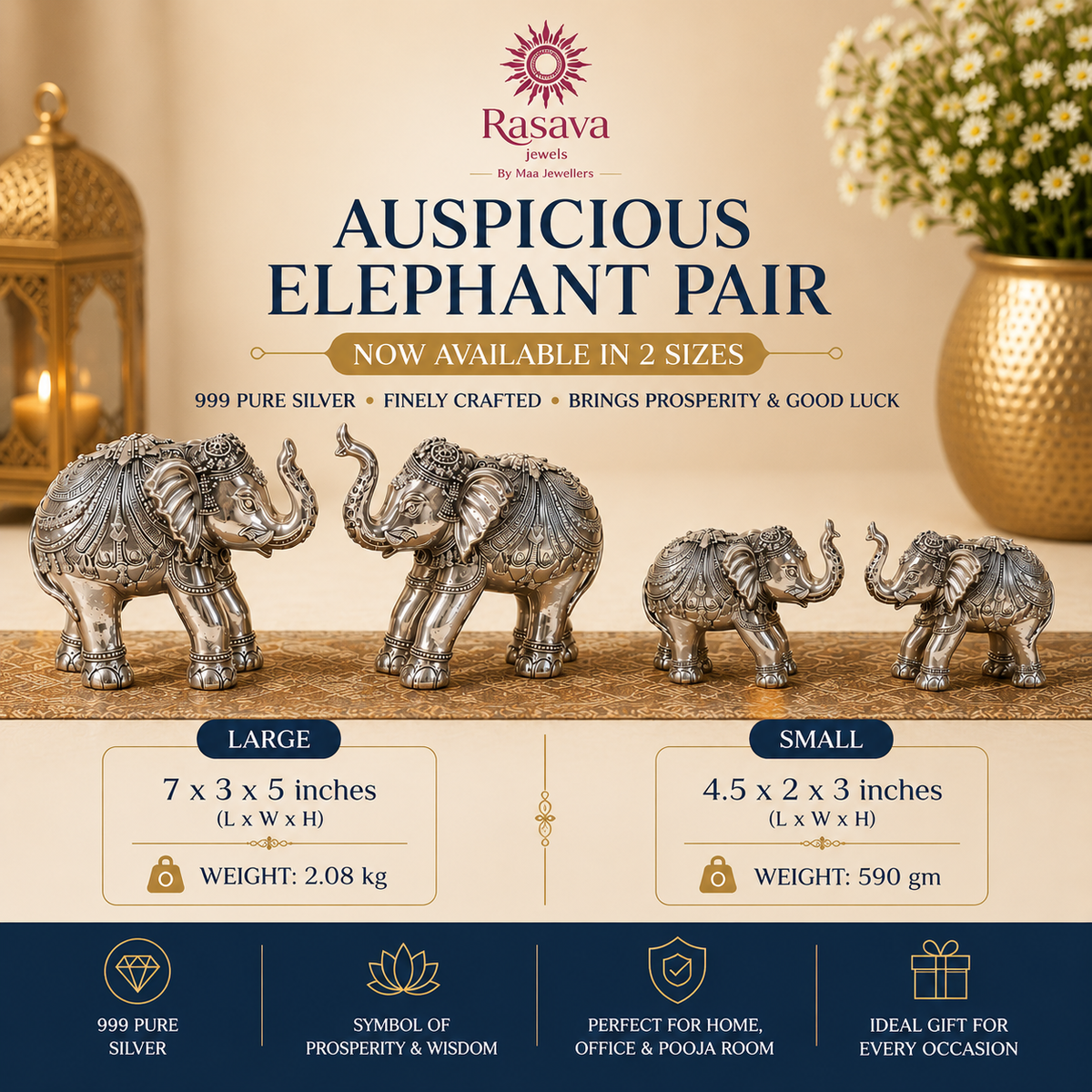 999 Pure Silver Elephant Pair