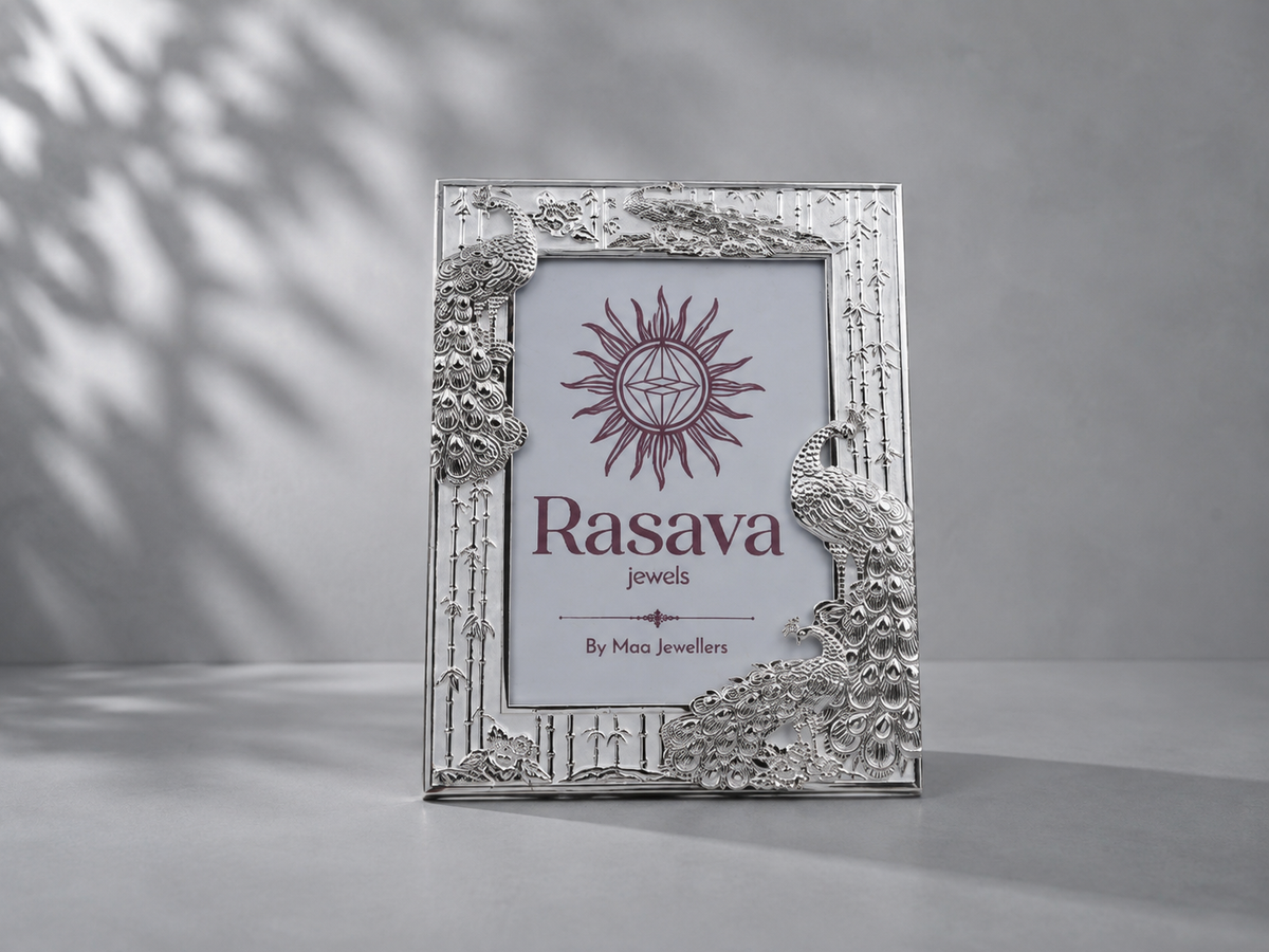 German Silver Peacock Design Photo Frame