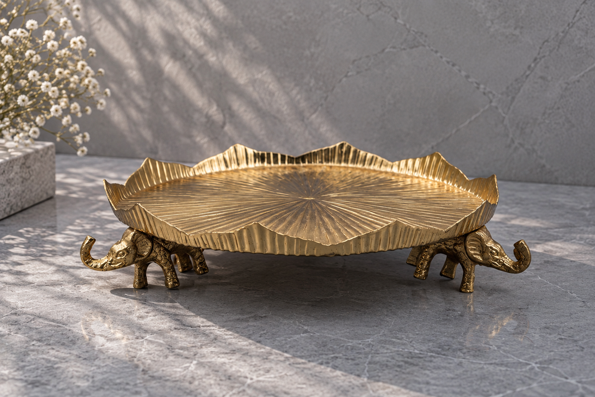 Premium German Silver Golden Elephant Platter
