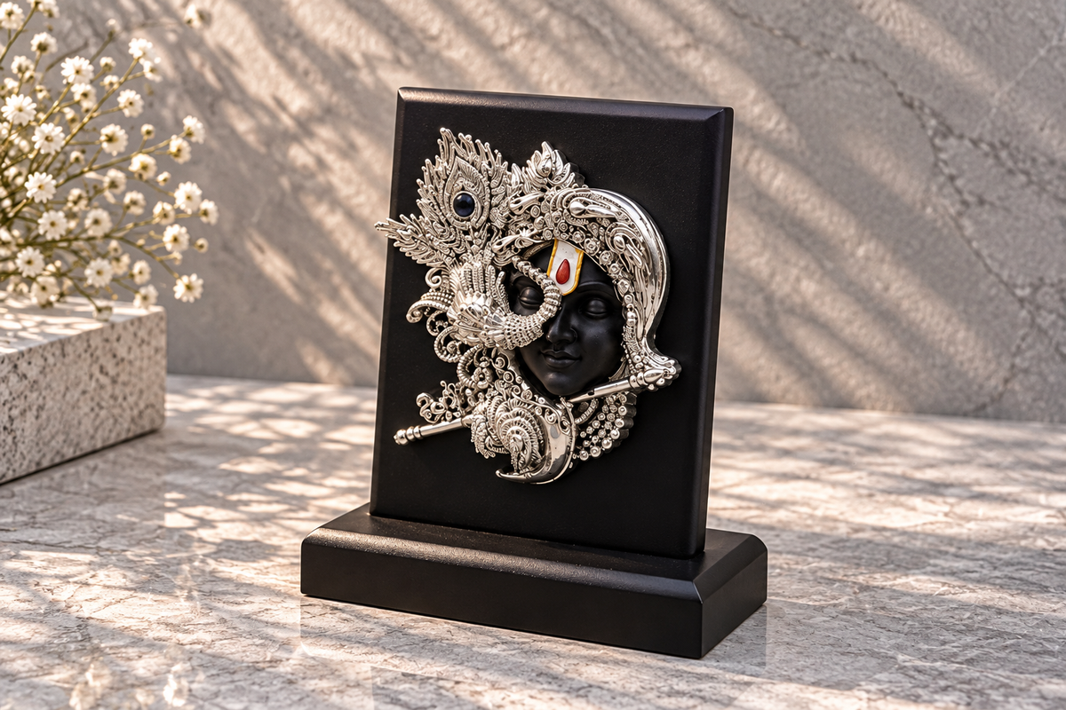 999 Pure Silver Krishna Idol with Elegant Black Base