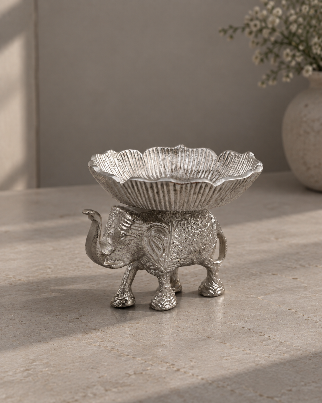 Premium German Silver Elephant Platter Set of 2