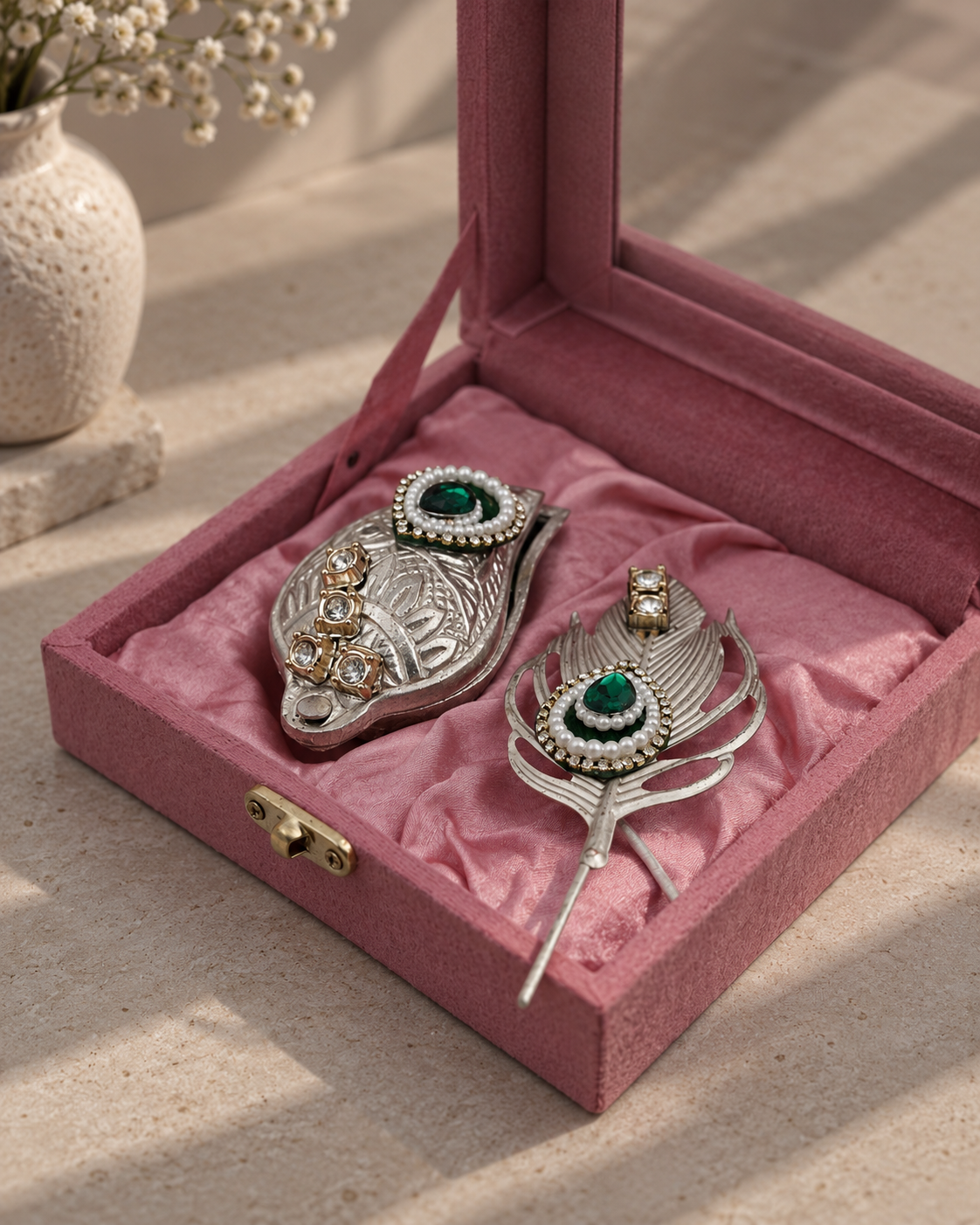 German Silver Tilak Stick and Chopra Set