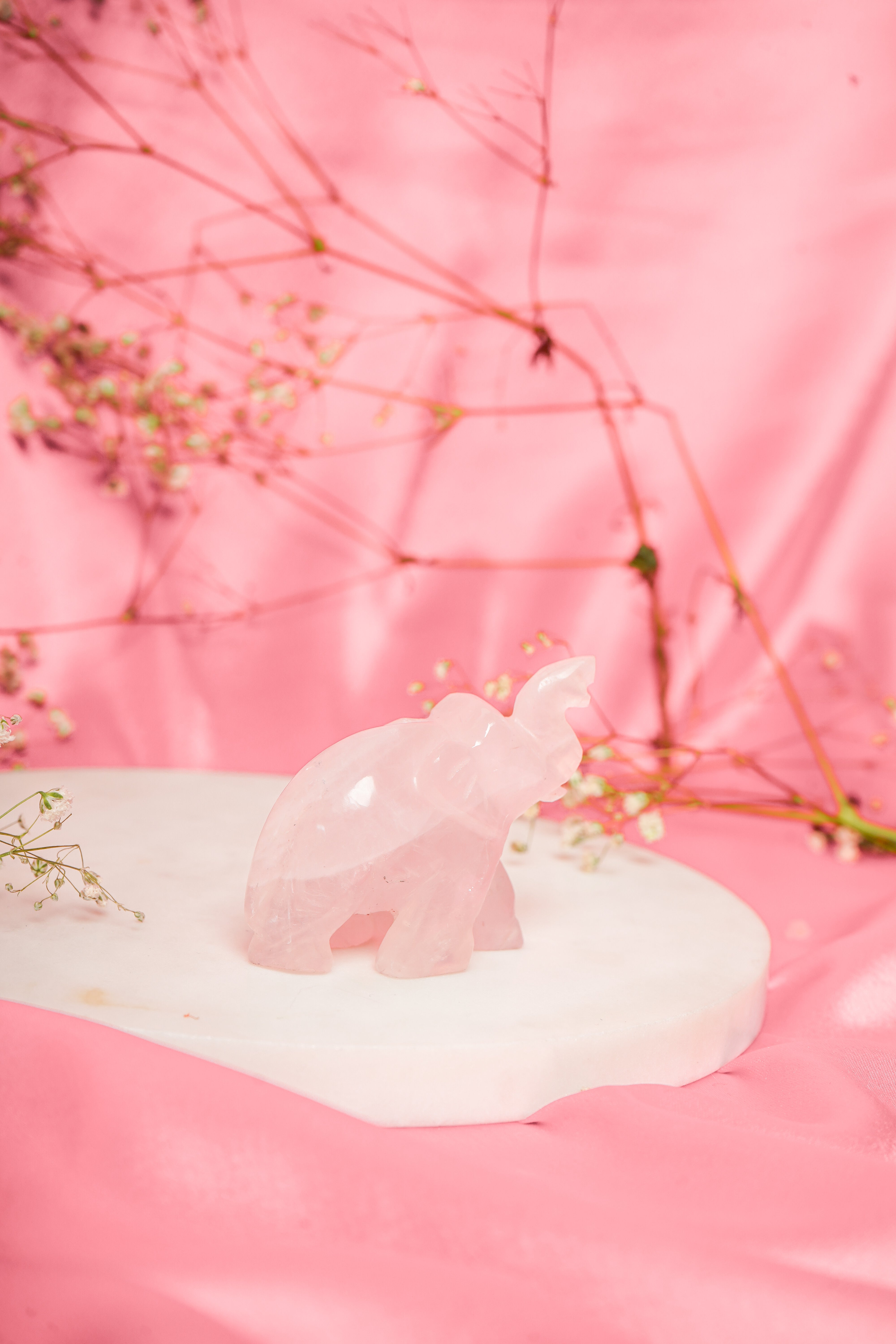 Natural rose quartz elephant figurine from My Store, showcasing smooth pink stone with detailed elephant features.