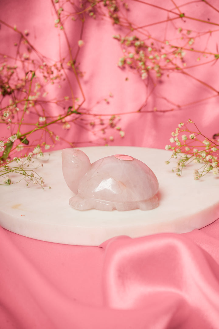 NaturalRose Quartz Tortoise With Silver