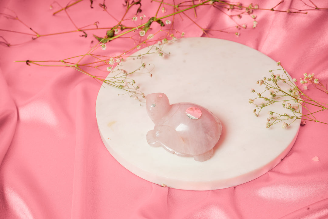 NaturalRose Quartz Tortoise With Silver