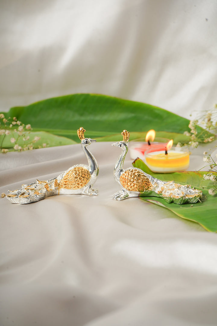 Silver and gold plated Peacock pair