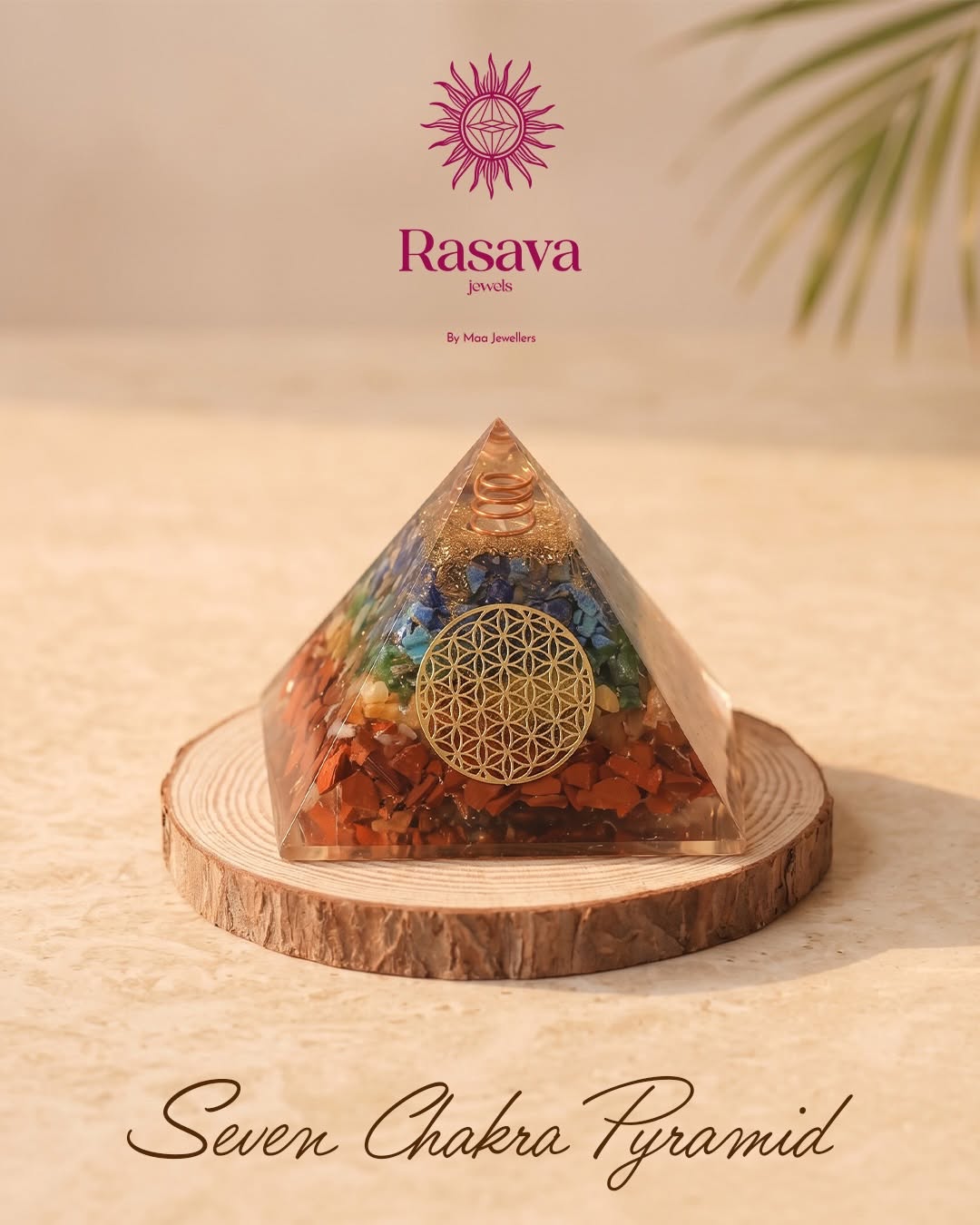 Seven Chakra Natural Stone Pyramid