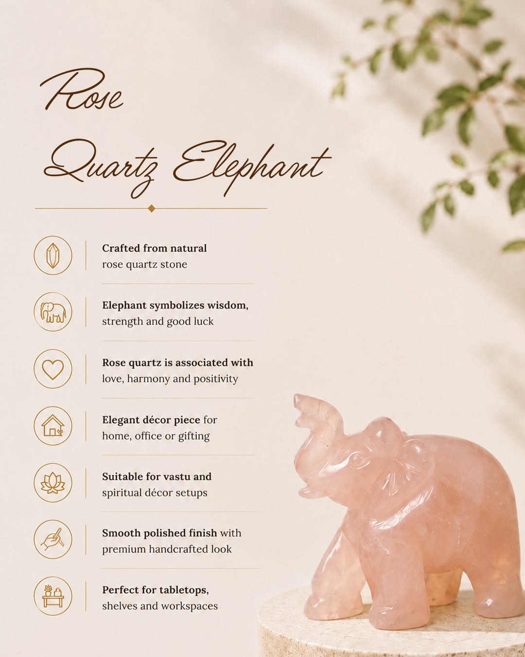 Natural Rose Quartz Elephant