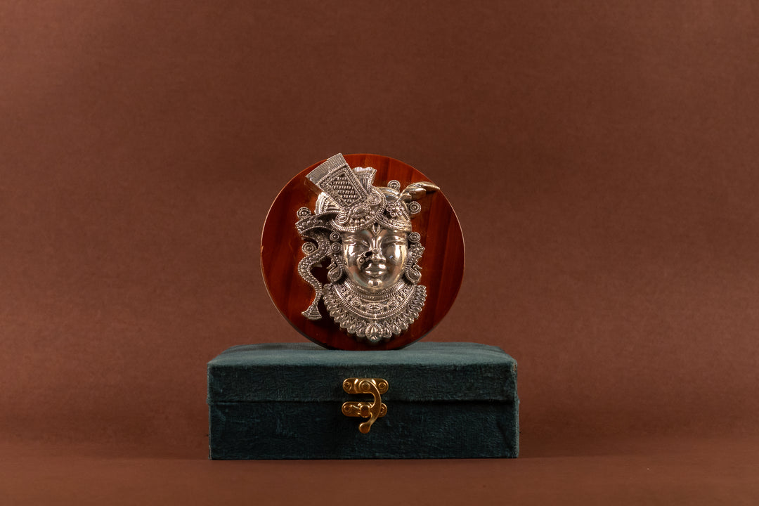 999 Pure Silver Shrinathji on wooden frame